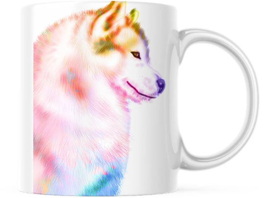 Brightly Coloured Wolf Tea Coffee Ceramic Mug, Husky Mug, Wolf  Mug, Made In Scotland, Wolf Lovers Gift, Pastel Colours  Mug, Wolf  Lovers