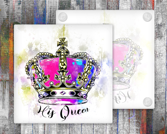 His Queen Her King Couples Glass Coaster Set, Couples Coaster, His Queen, Her King, Couples Gift, Wedding Gift, Bride and Groom Coaster