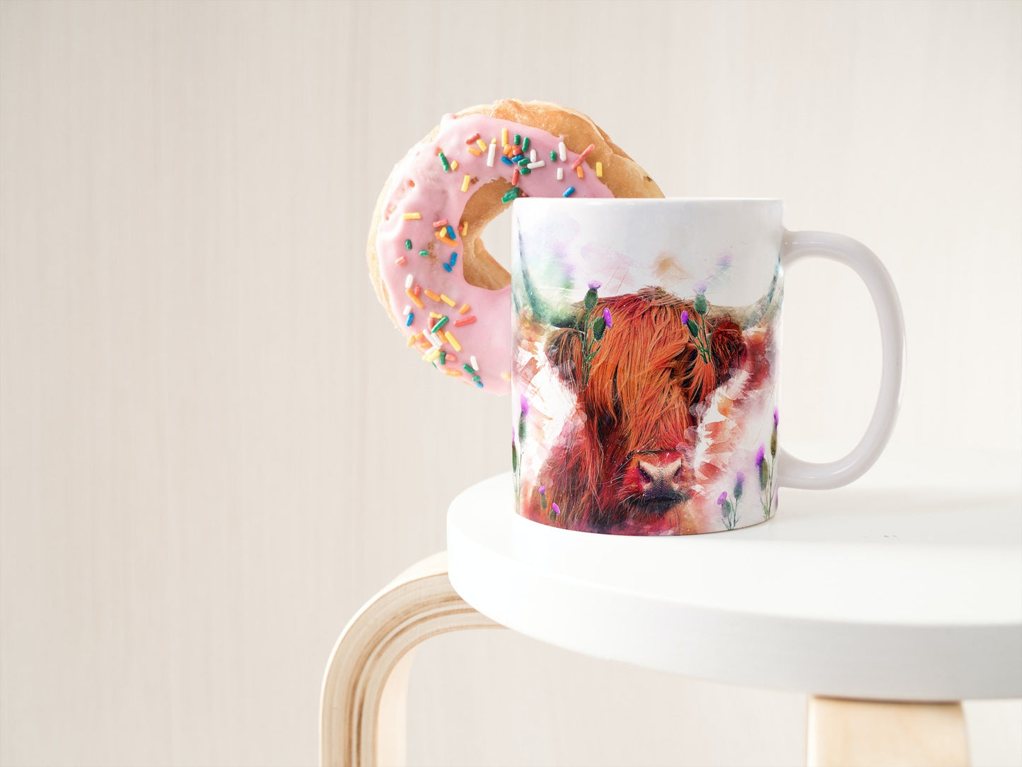 Water Colours Highland Cow  & Thistle Ceramic Mug