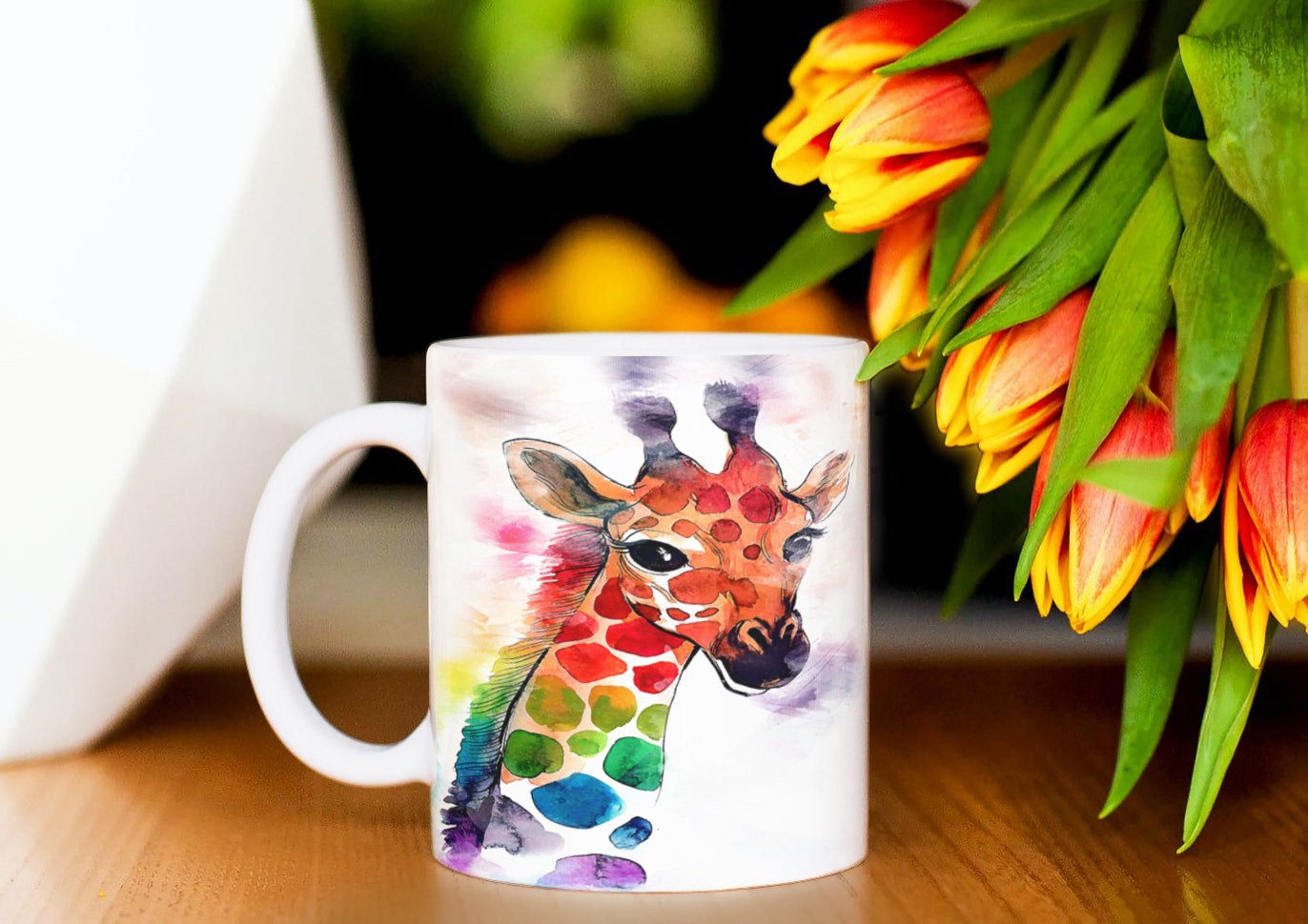Brightly Coloured Giraffe Watercolour Tea Coffee Ceramic Mug, Giraffe Mug, Giraffe Lovers Mug, Giraffe Lovers Gift, Giraffe Gift