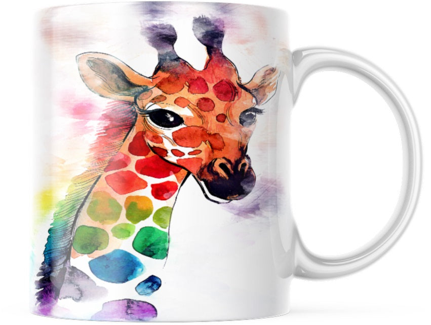 Brightly Coloured Giraffe Watercolour Tea Coffee Ceramic Mug, Giraffe Mug, Giraffe Lovers Mug, Giraffe Lovers Gift, Giraffe Gift