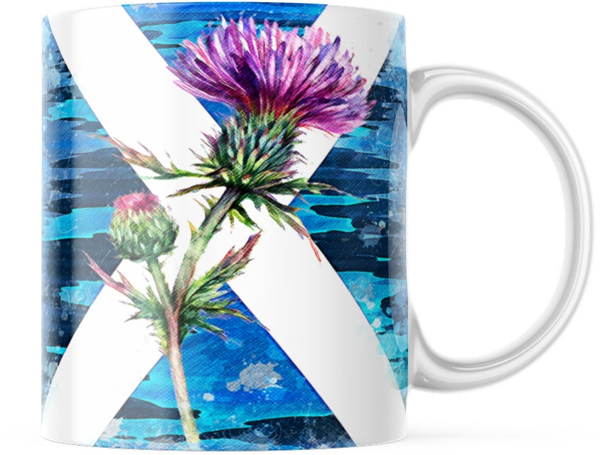 Saltire Abstract Thistle Tea Coffee Ceramic Mug, Scottish Thistle Mug, Scottish Mug, Highland Mug, Scottish Gift