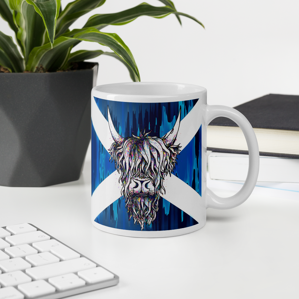 Saltire Abstract Highland Cow Ceramic Mug